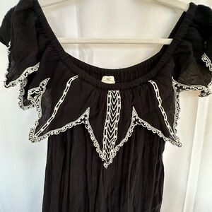 O'Neill Black and White Embroidered Off-Shoulder Jumpsuit